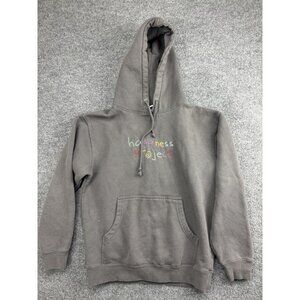 Happiness Project Hoodie Mens Small Gray Fleece Pullover Logo Graphic Front